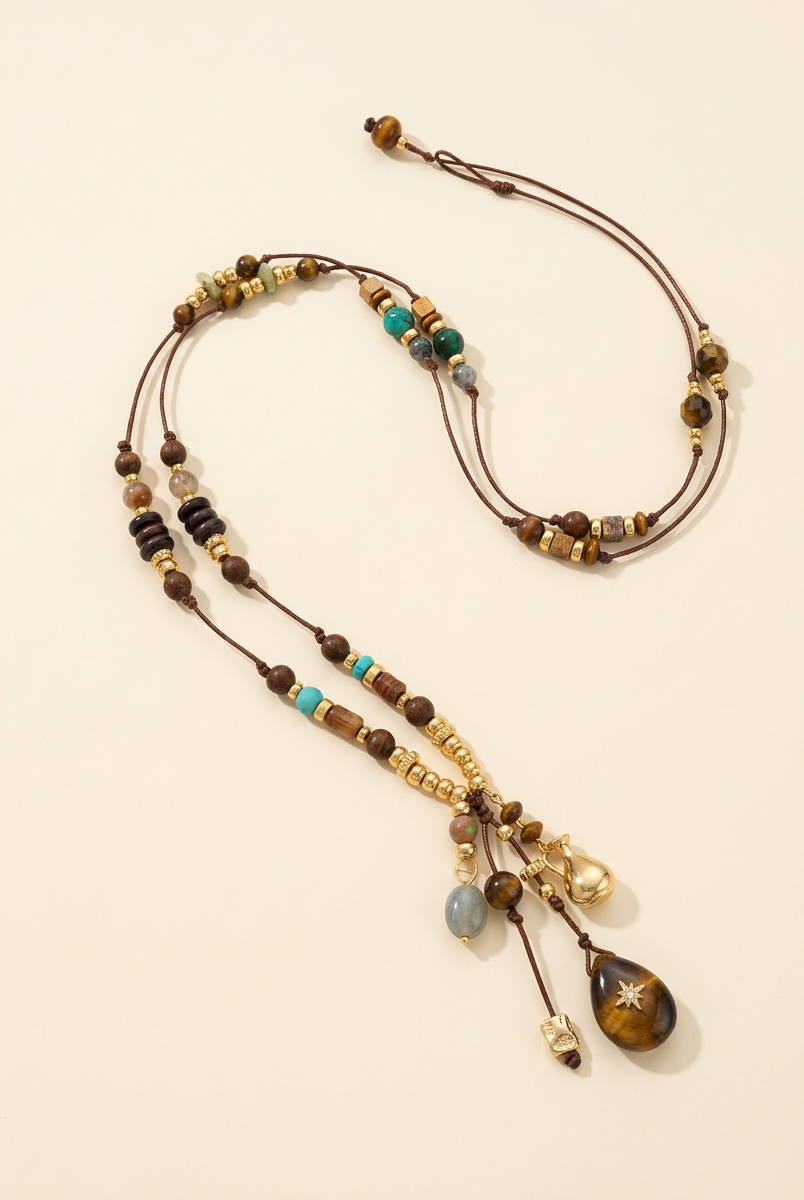 Natural Stone Beaded Long Necklace by LINTICO