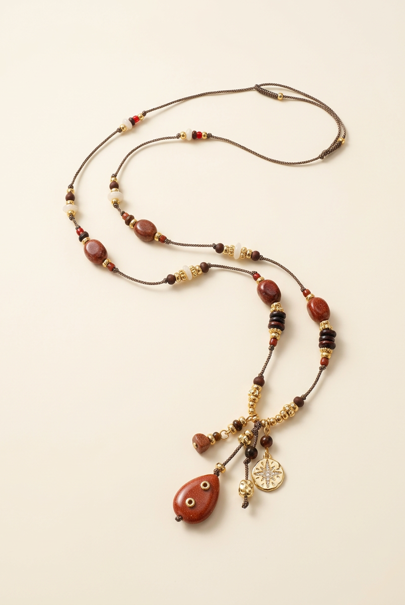 Natural Stone Beaded Long Necklace by LINTICO