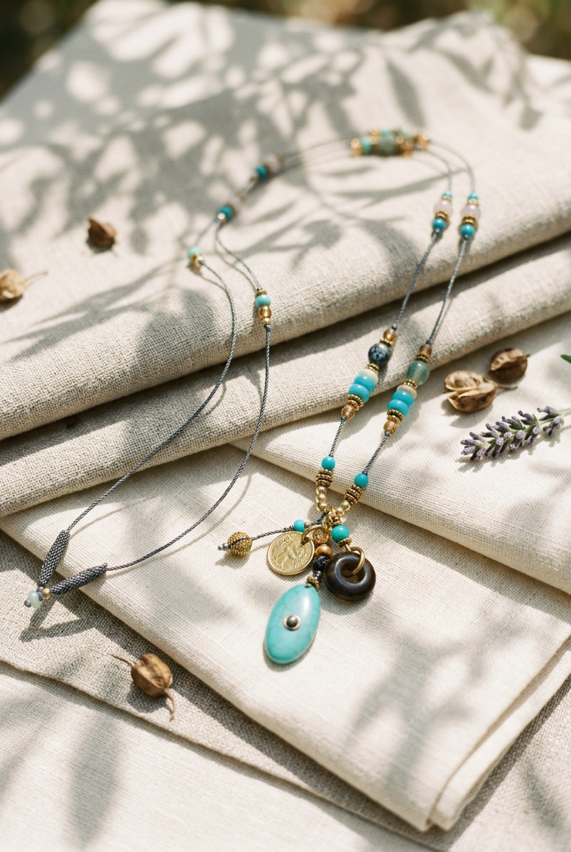 Natural Stone Beaded Long Necklace by LINTICO