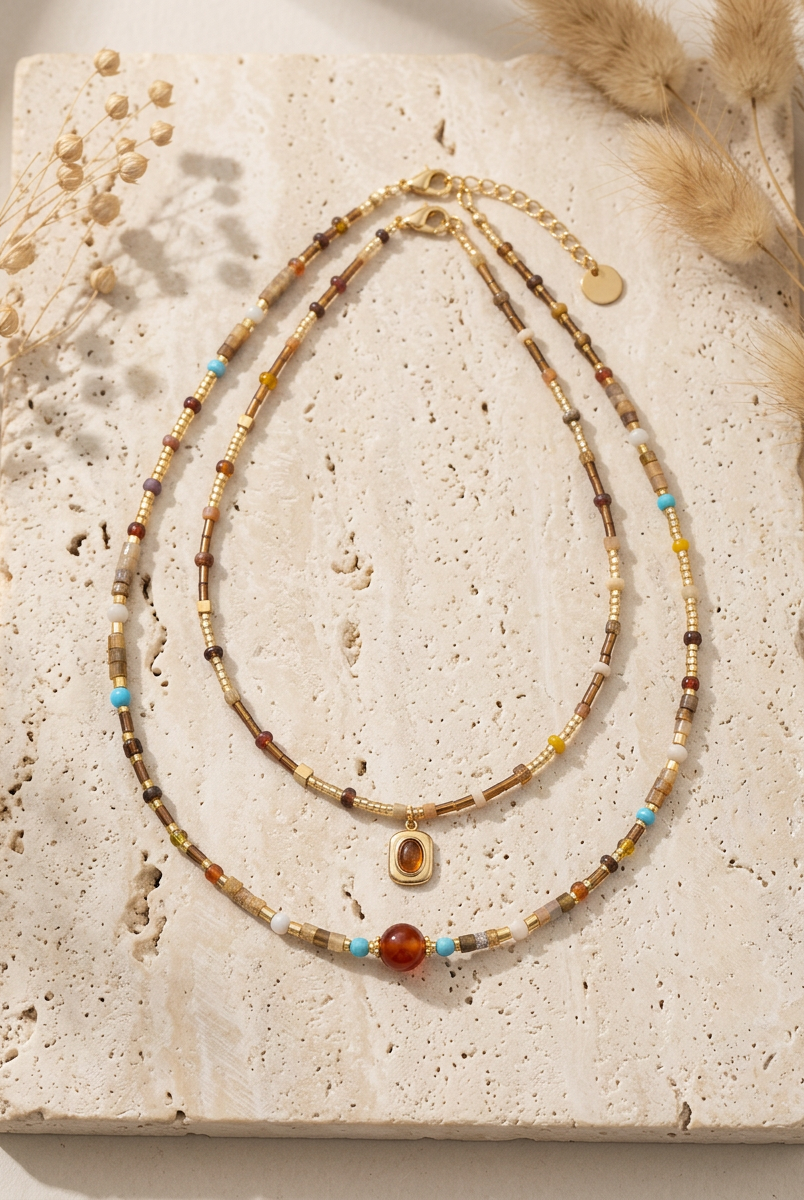Natural Stone Boho Jewelry Choker Necklace by LINTICO