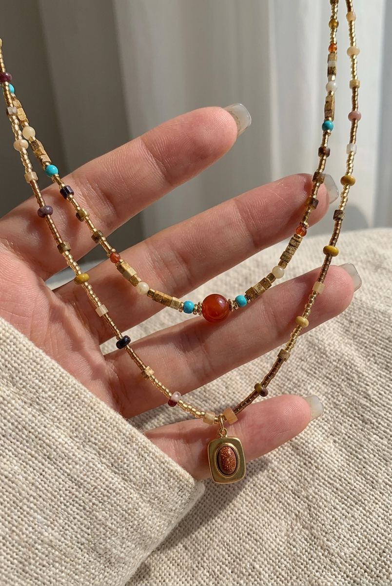 Natural Stone Boho Jewelry Choker Necklace by LINTICO