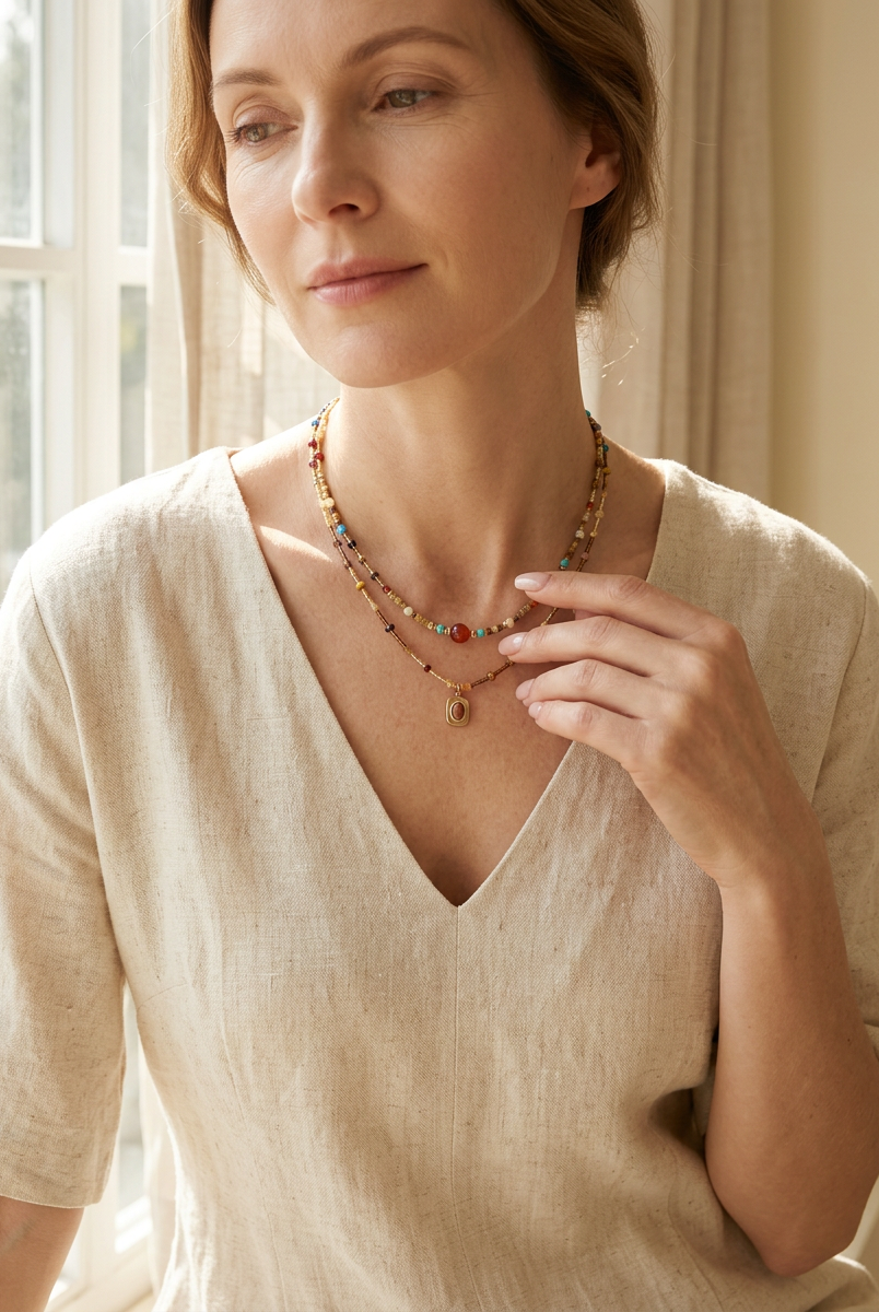 Natural Stone Boho Jewelry Choker Necklace by LINTICO