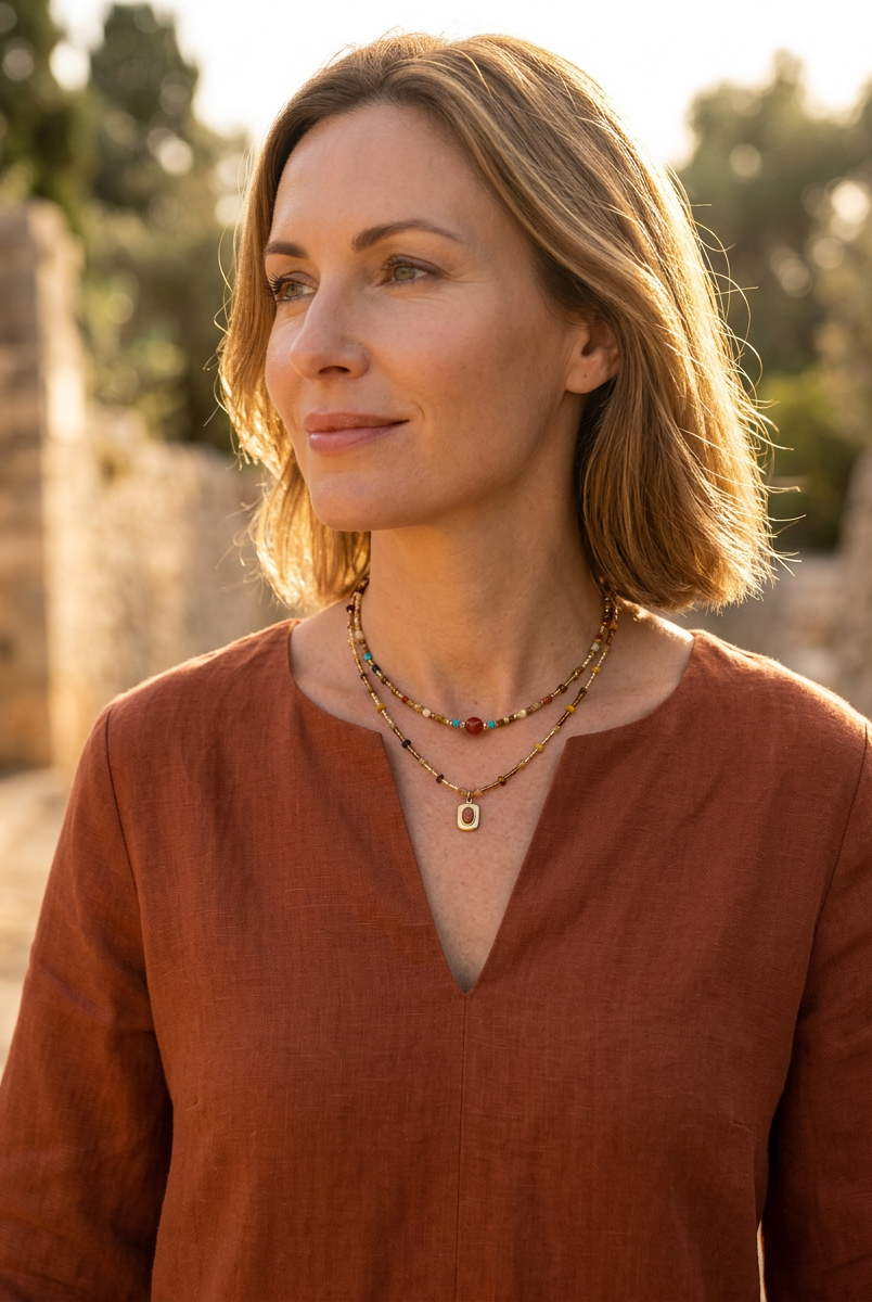Natural Stone Boho Jewelry Choker Necklace by LINTICO