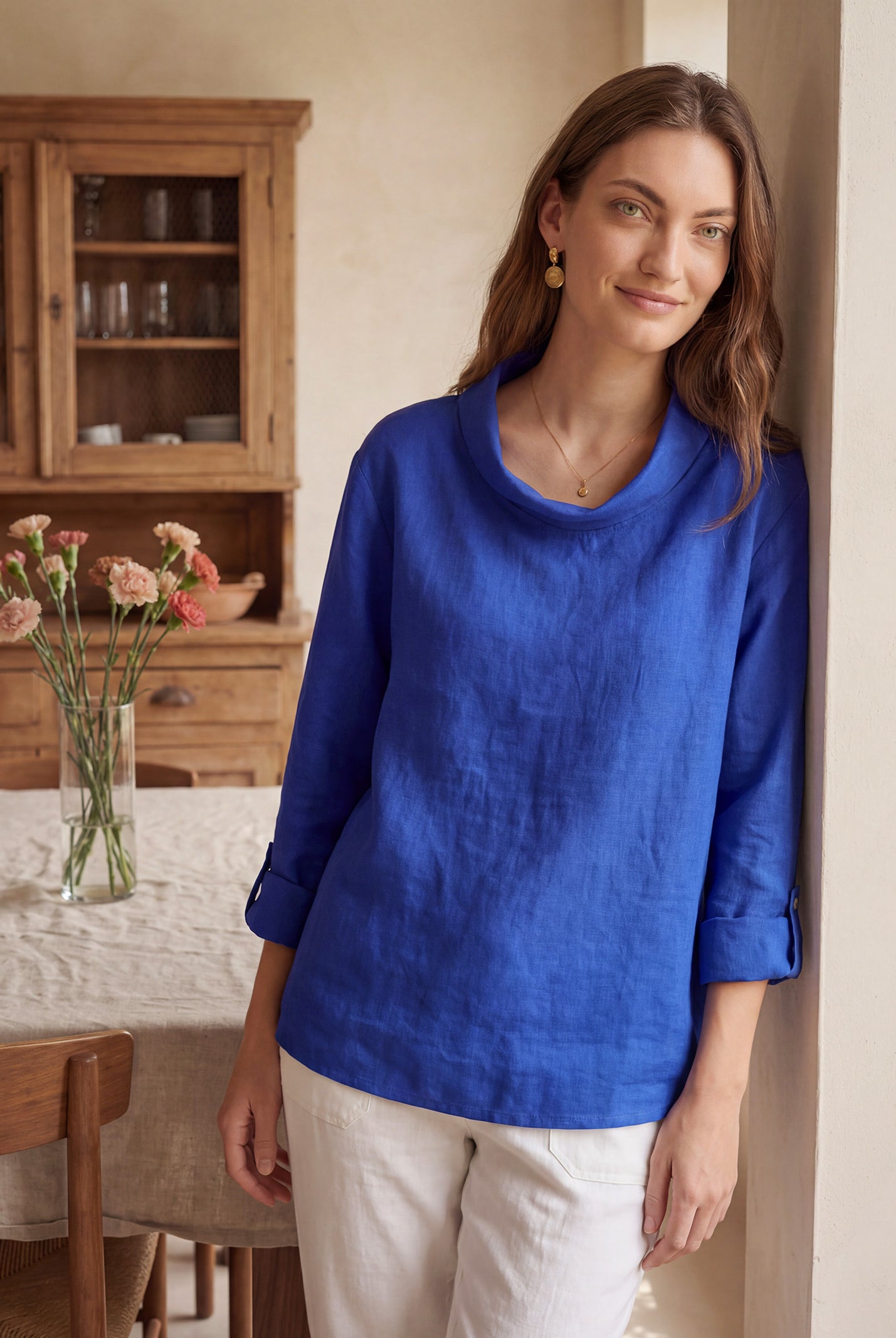 100% Linen Draped Neck Top HOLLIS by LINTICO for women