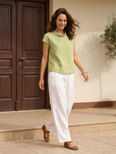 100% Linen Cap Sleeve Soft-Fold Collar Top YVONNE by LINTICO for women