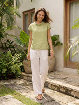 100% Linen Cap Sleeve Soft-Fold Collar Top YVONNE by LINTICO for women
