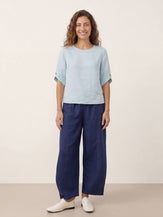 100% Linen Elbow Sleeve Pullover Top NOLA by LINTICO for women