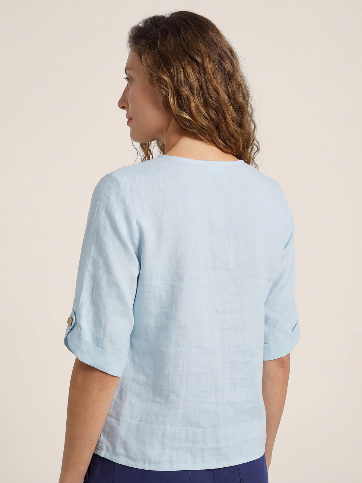 100% Linen Elbow Sleeve Pullover Top NOLA by LINTICO for women