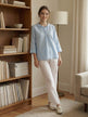 100% Linen Shawl V-Neck Half Sleeve Top JADE by LINTICO for women