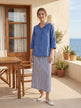 100% Linen Shawl V-Neck Half Sleeve Top JADE by LINTICO for women