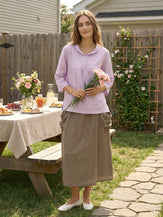 100% Linen Shawl V-Neck Half Sleeve Top JADE by LINTICO for women