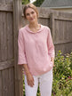 100% Linen Shawl V-Neck Half Sleeve Top JADE by LINTICO for women