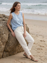 Linen Simple Button Fly Trousers HEIDI by LINTICO for women