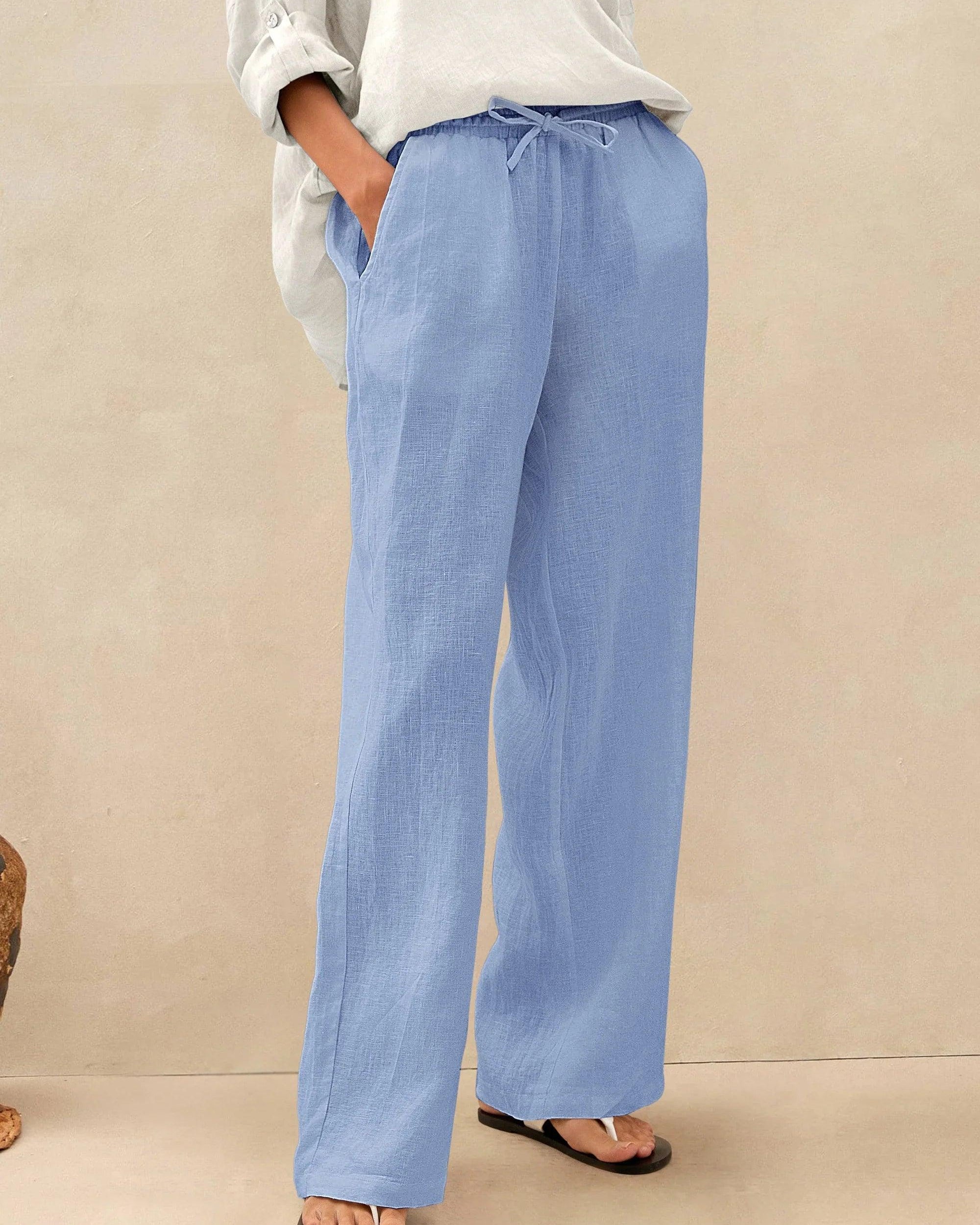 100% Linen Classic Pants LYON - Cerulean / S - BOTTOMS-Linen
