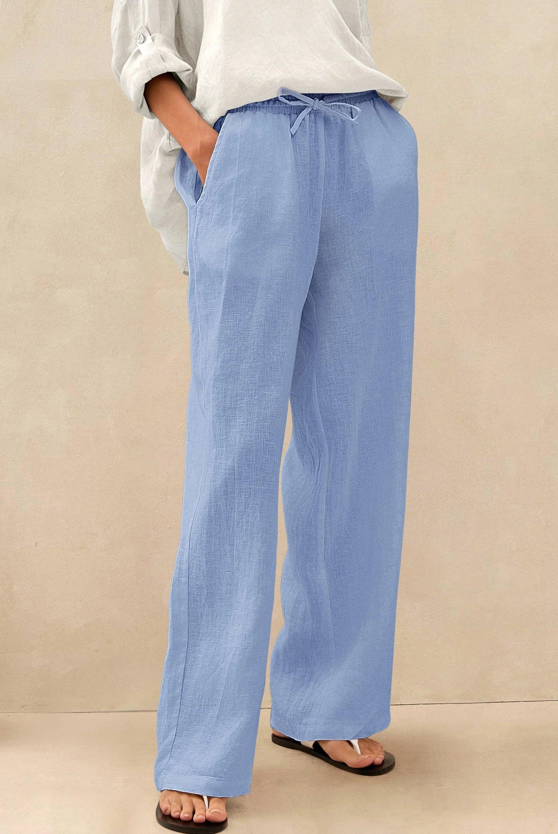 100% Linen Classic Pants LYON - Cerulean / S - BOTTOMS-Linen