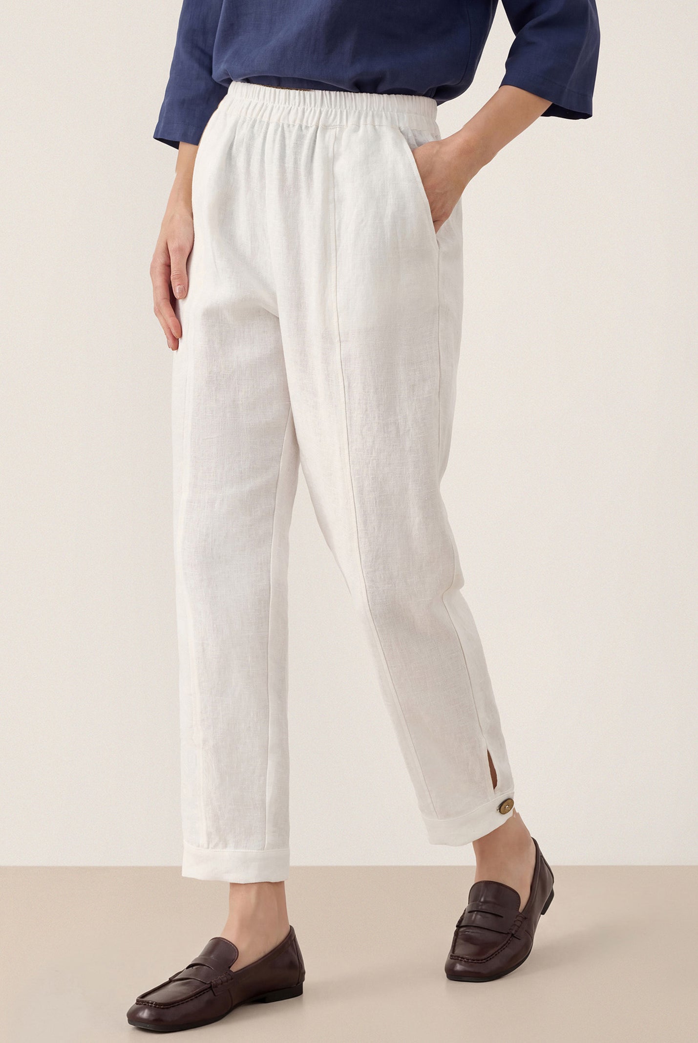100% Linen Straight-Leg Pants with Elastic Waist PATRICE by LINTICO for women