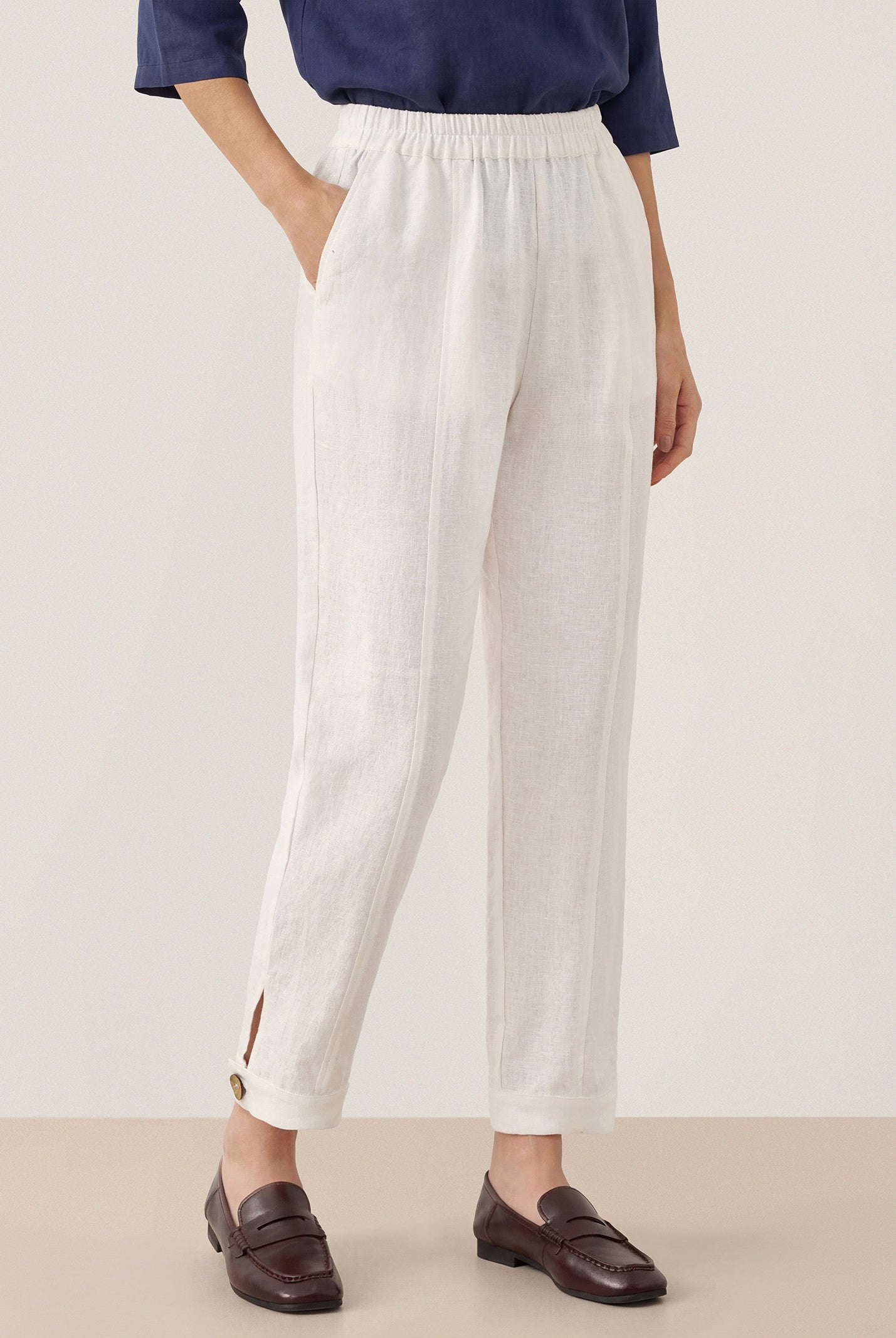 100% Linen Straight-Leg Pants with Elastic Waist PATRICE by LINTICO for women