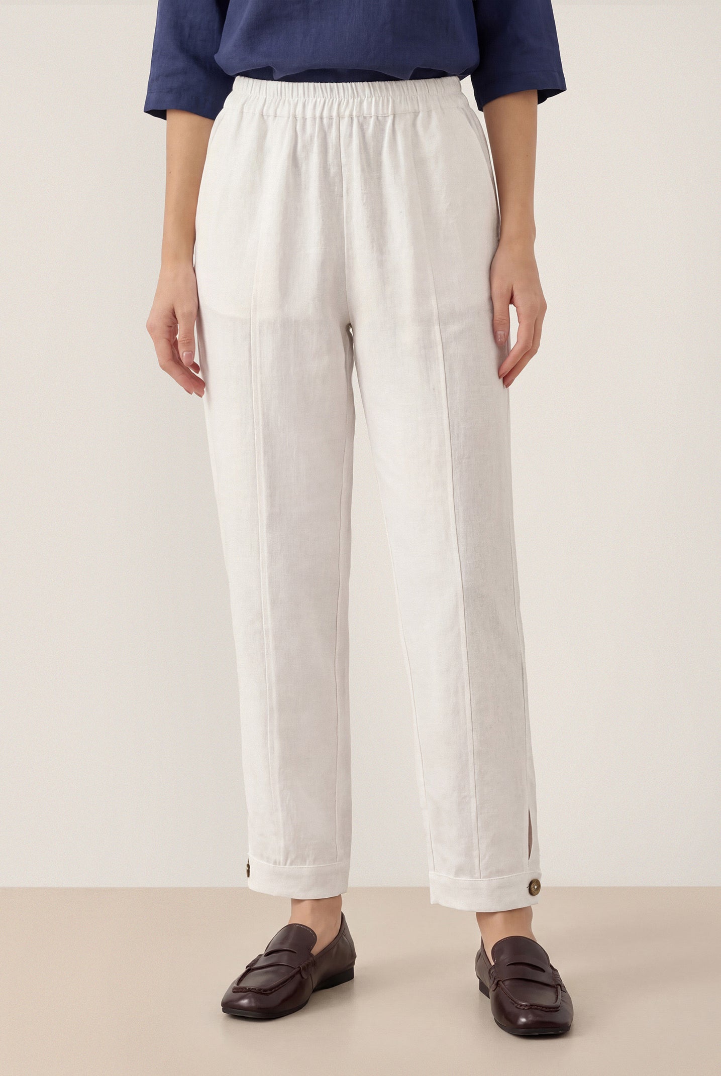 100% Linen Straight-Leg Pants with Elastic Waist PATRICE by LINTICO for women