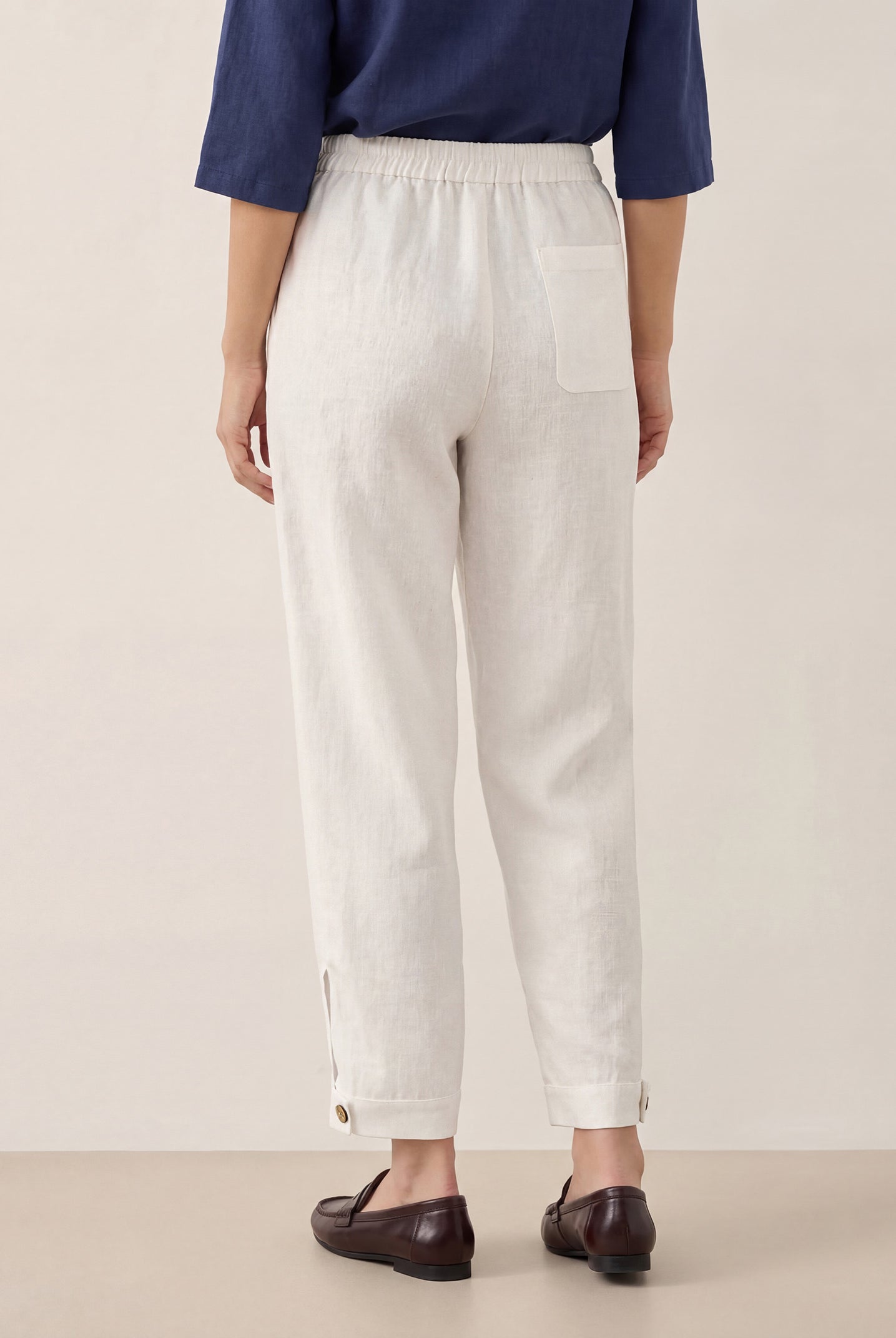 100% Linen Straight-Leg Pants with Elastic Waist PATRICE by LINTICO for women