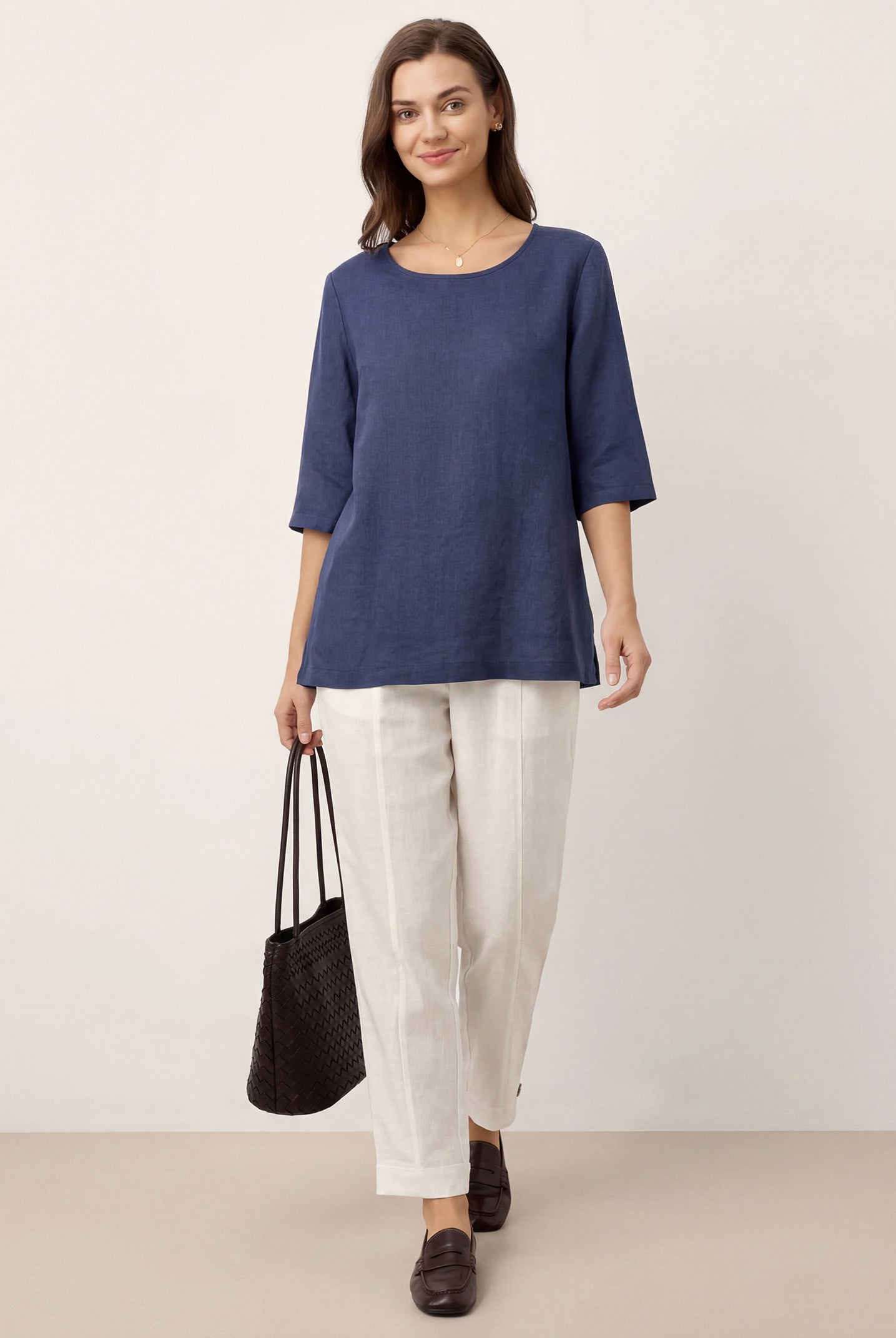 100% Linen Straight-Leg Pants with Elastic Waist PATRICE by LINTICO for women