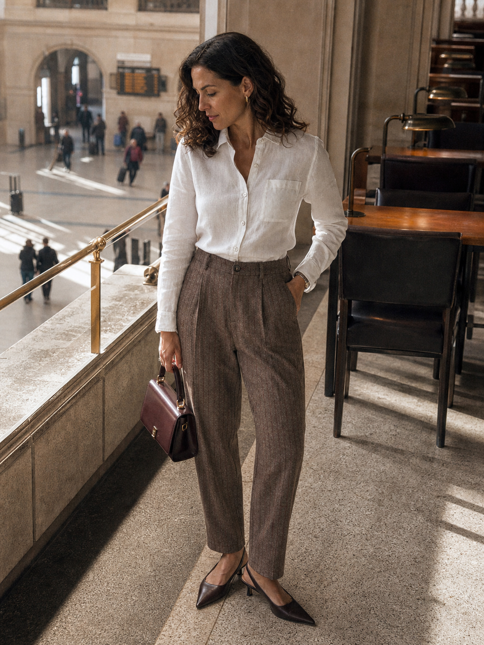 Wool Striped Tapered Tailored Trousers CASSIOPEIA by LINTICO