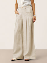 100% Linen Sculpted Pleat Elasticated Back Relaxed Pants VERIDIANA by LINTICO for women