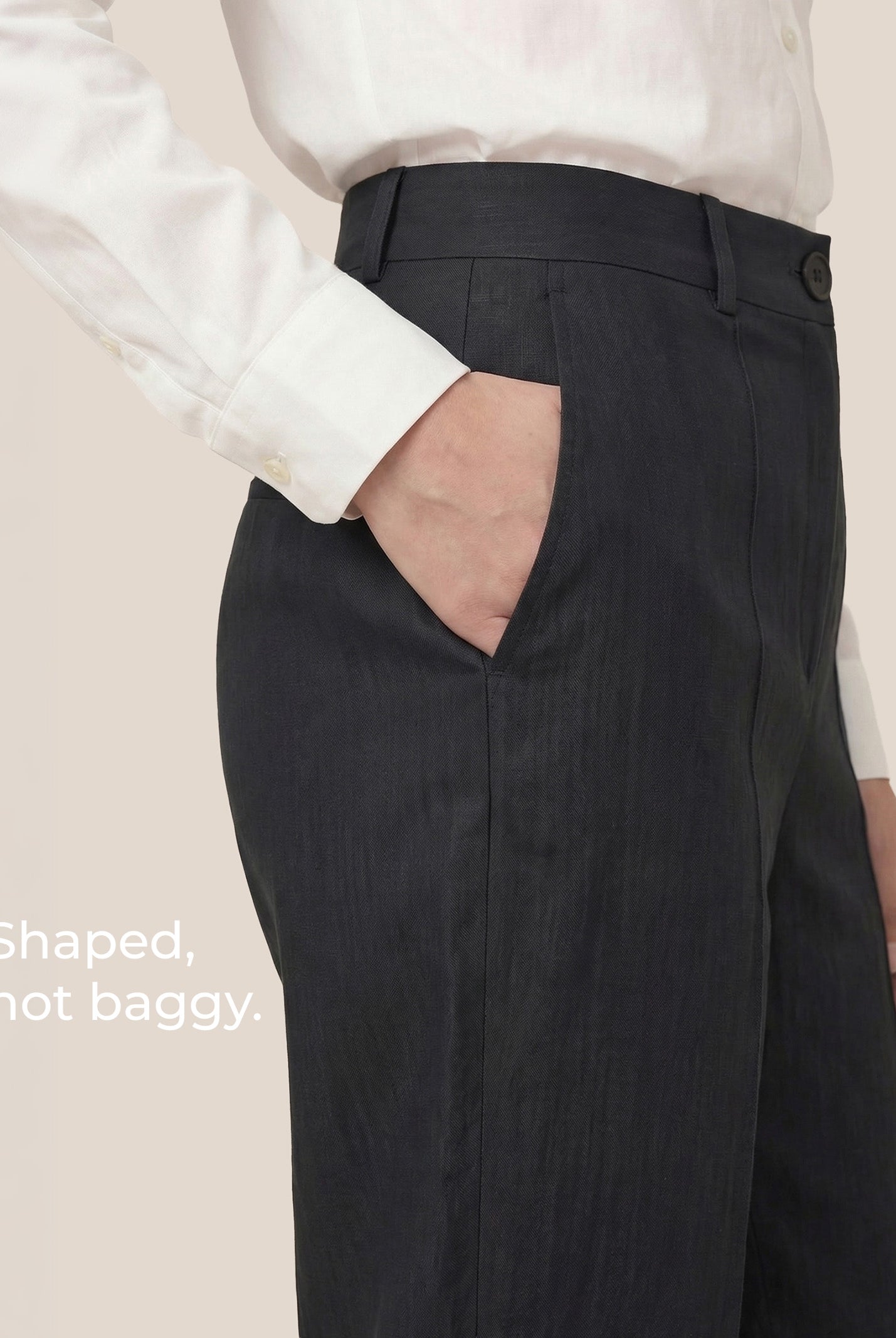 Linen Tailored Straight Cropped Pants LOGAN by LINTICO for women
