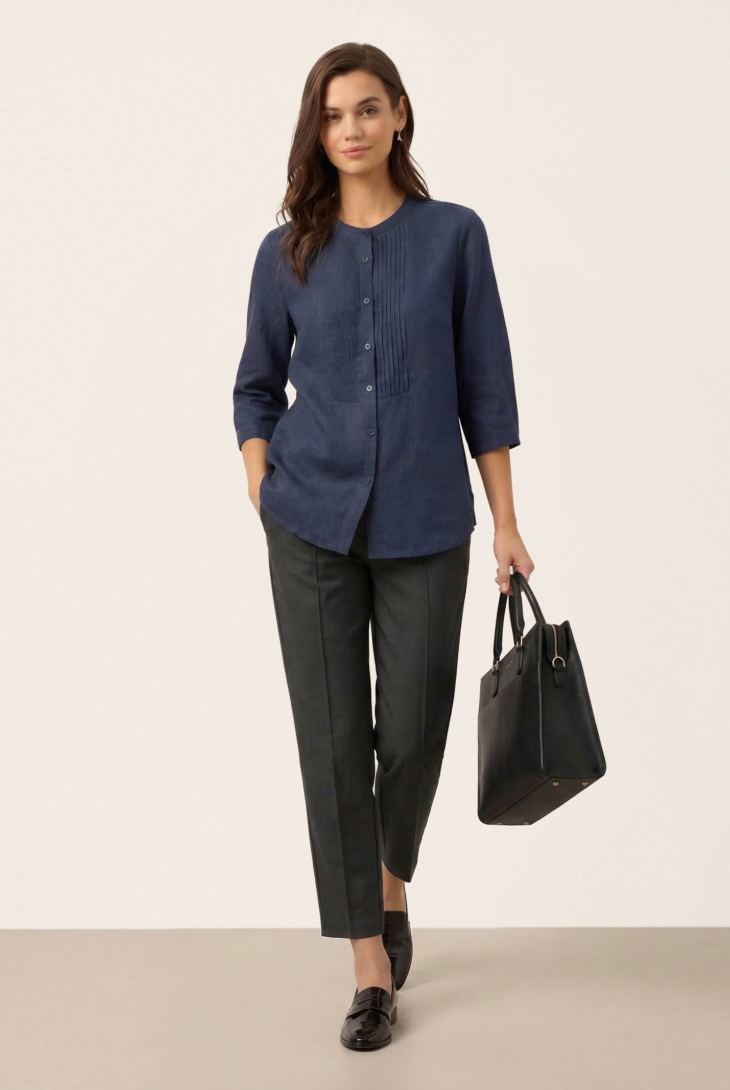 Linen Tailored Straight Cropped Pants LOGAN by LINTICO for women
