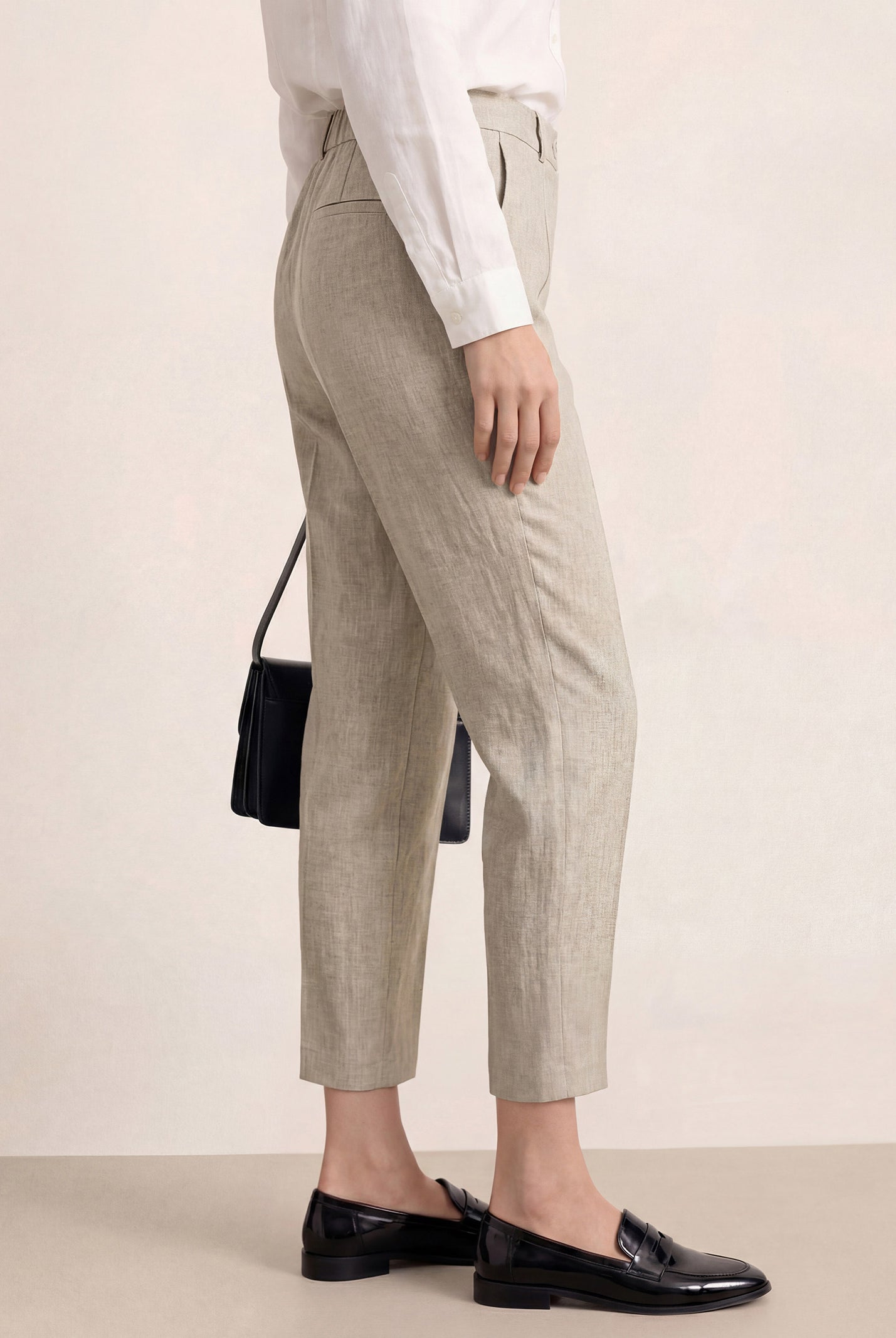 Linen Tailored Straight Cropped Pants LOGAN by LINTICO for women