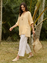 100% Linen Buttoned Split-Hem Pants ALINA by LINTICO for women