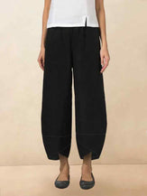 100% LINEN SIMPLE BUD CROPPED PANTS OLINA - Charcoal Black / S - BOTTOMS-Linen Pants