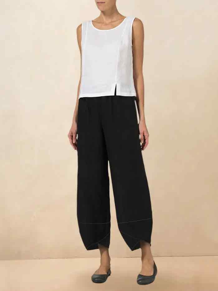 100% LINEN SIMPLE BUD CROPPED PANTS OLINA - BOTTOMS-Linen Pants
