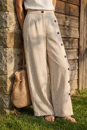 100% Linen Buttoned Slit-Hem Pants KATYA by LINTICO for women