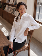 White 100% Linen Classic Shirt Top SAVANNAH by LINTICO