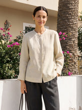 100% Linen Hidden Button Crew Neck Shirt INES by LINTICO for women