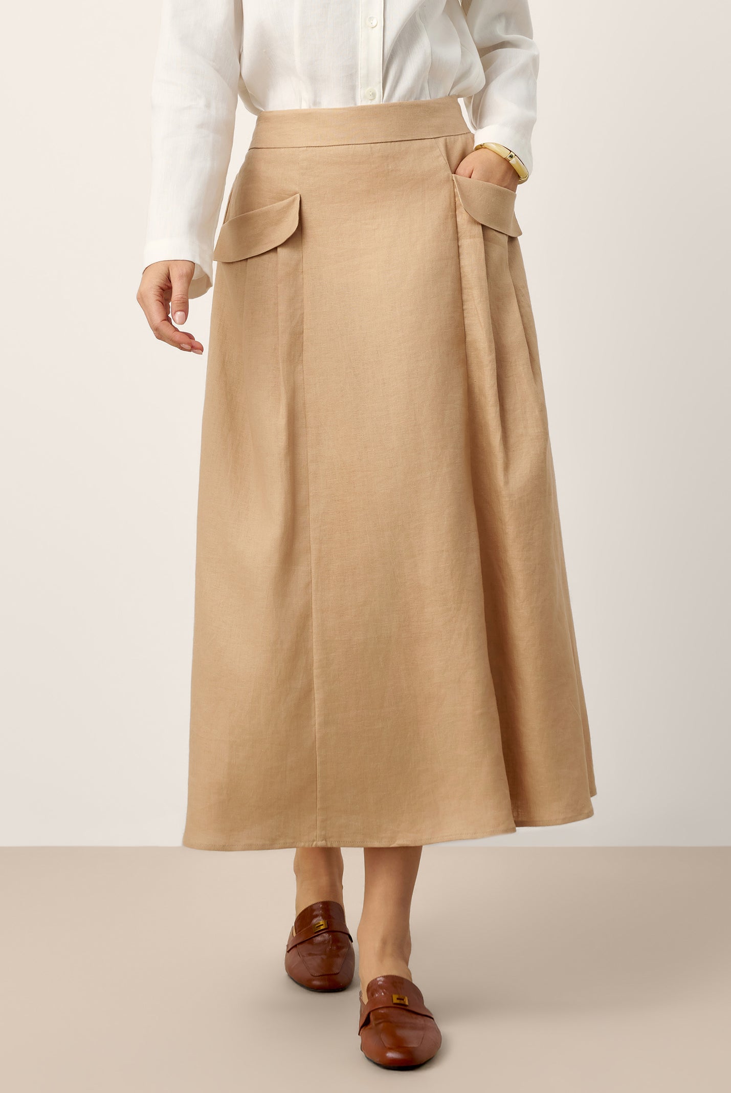 100% Linen Flap Pocket A-Line Skirt IANTHE by LINTICO for women