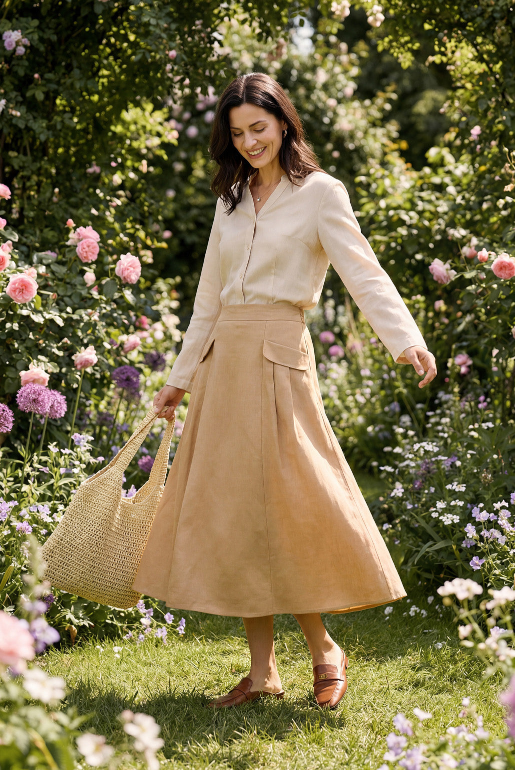 100% Linen Flap Pocket A-Line Skirt IANTHE by LINTICO for women