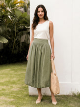 100% Linen Gathered Waist Bubble Hem A-Line Skirt LEONA by LINTICO for women