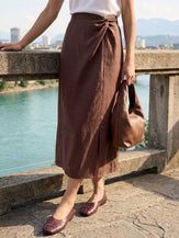 100% Linen Twist-Waist Slit Skirt LIVANA by LINTICO for women