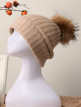 100% Cashmere Rib-Knit Slouchy Beanie With Pom-Pom by LINTICO for women