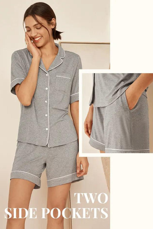 Short Sleeve Bamboo Pajama Set ODESSA - LOUNGEWEAR-Bamboo PJS