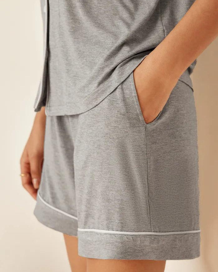 Short Sleeve Bamboo Pajama Set ODESSA - Cloud Grey / Bottoms / S - LOUNGEWEAR-Bamboo PJS