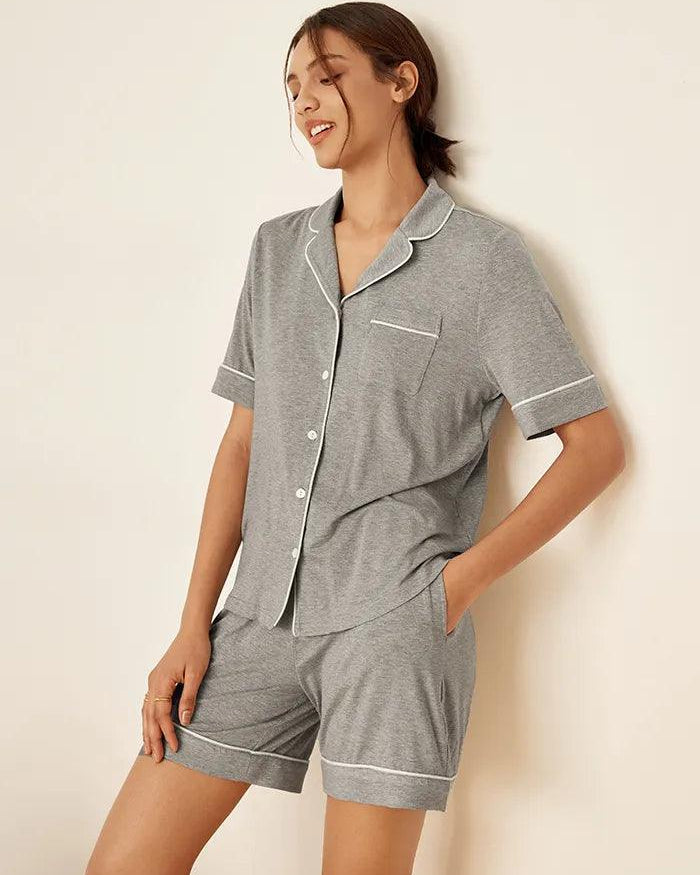 Short Sleeve Bamboo Pajama Set ODESSA - Cloud Grey / Sets / S - LOUNGEWEAR-Bamboo PJS