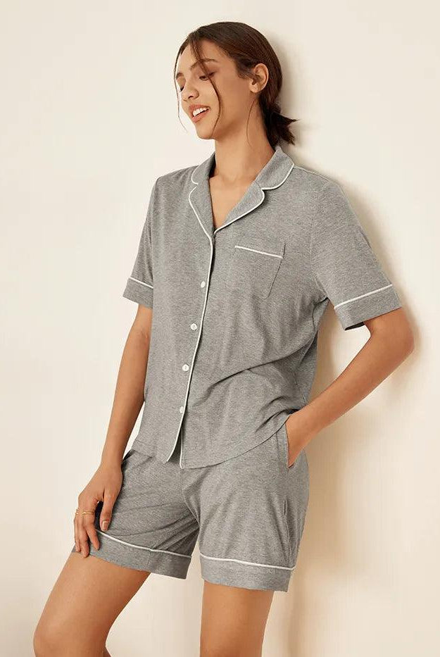 Short Sleeve Bamboo Pajama Set ODESSA - Cloud Grey / Sets / S - LOUNGEWEAR-Bamboo PJS