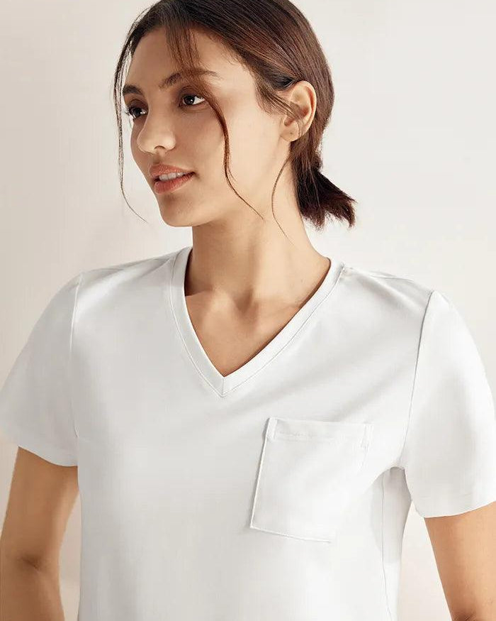 Stretch-Knit Bamboo Classic Basic Tee BELLE - Optic White / V-Neck / S - TOPS-Bamboo Tees