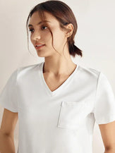 Stretch-Knit Bamboo Classic Basic Tee BELLE - Optic White / V-Neck / S - TOPS-Bamboo Tees