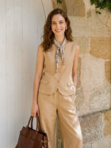 100% Linen Cinch-Back Sleeveless Tailored Vest BRONWYN by LINTICO for women