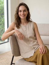 100% Linen Buttons Down Tank Top ERIN by LINTICO for women