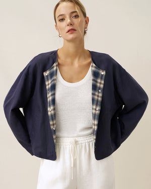 Tencel Linen Reversible Crew Neck Casual Jacket CHLOE by LINTICO for women