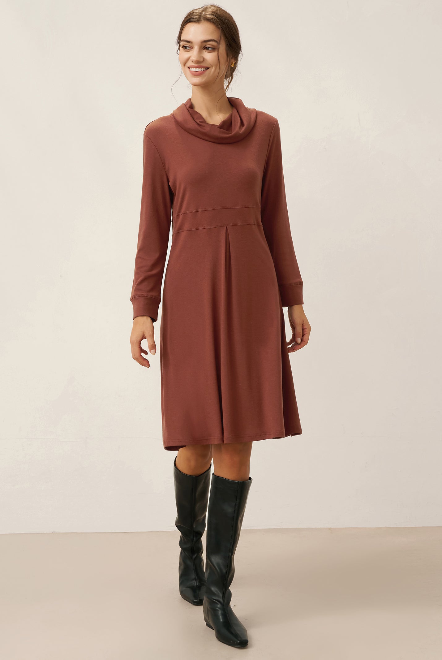 Lyocell Wool Draped Neck Stretch Mini Dress KIRA by LINTICO for women